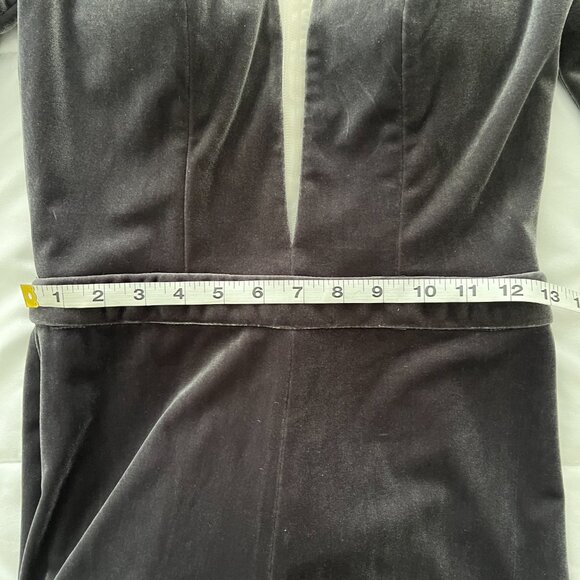 Jovani Women's Charcoal Velvet Jumpsuit Mesh Plunging V-Neckline Long Sleeve 8 - Picture 4 of 11